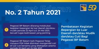 Dalam Masa Pandemi BP Batam Lakukan Pembatasan Kegiatan Bepergian Mudik atau Cuti ke Luar Daerah di Lingkungan BP Batam