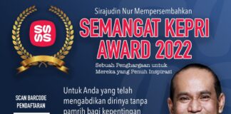 Sirajudin Nur Gelar Anugerah Semangat Kepri Award 2022 Bagi Warga Kepri