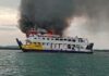 Tengah Lego Jangkar, KMP Tandemand Terbakar di Perairan Punggur