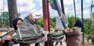 Program Berbenah, Satpol PP Tanjungpinang Turunkan Spanduk Semrawut satpol pp tanjungpinang turunkan spanduk