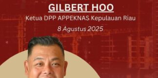 Usung Semangat Sumpah Pemuda, Gilbert Hoo Siap Dilantik Jadi Ketua APPEKNAS Kepri Gilbert Hoo APPEKNAS Kepri